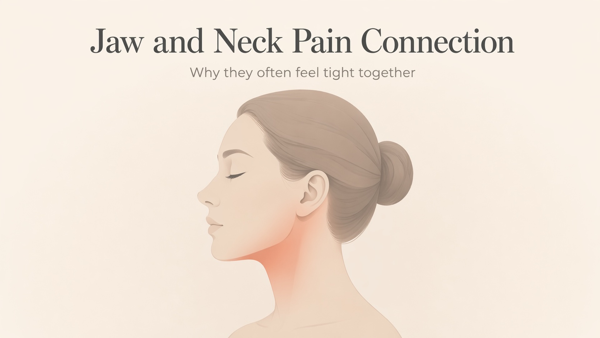 Minimalist diagram showing jaw and neck highlighted in red, explaining connection between jaw and neck tension.