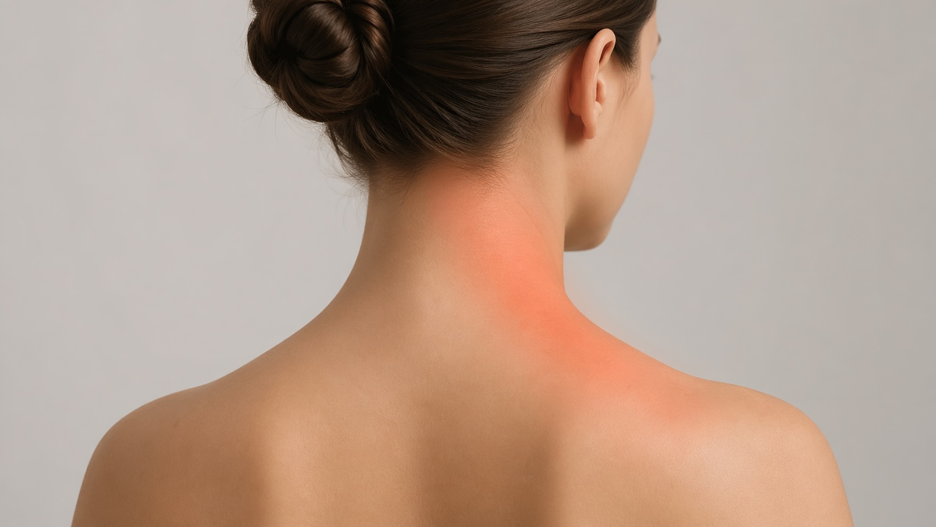 Subtle neck and shoulder tension visual with soft asymmetric gradient overlay