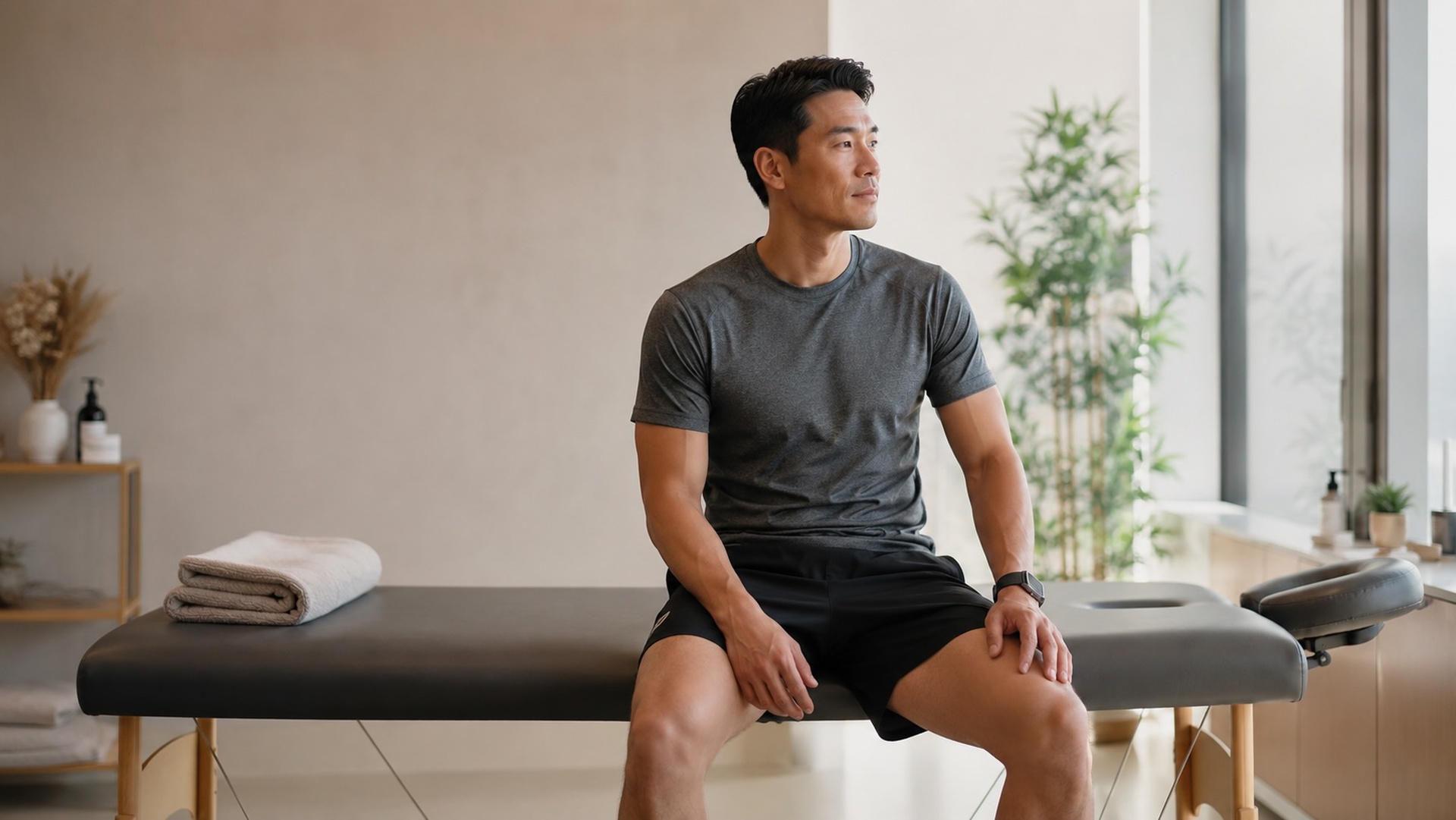 Sports massage for an active Sydney CBD office worker before and after training.