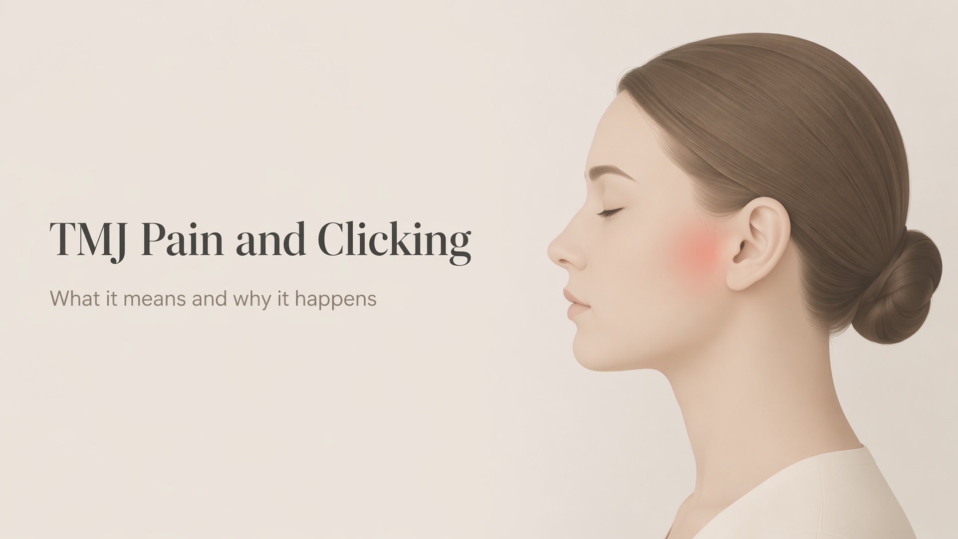 Minimalist diagram highlighting jaw joint area, representing TMJ pain and clicking in a clean landscape layout.