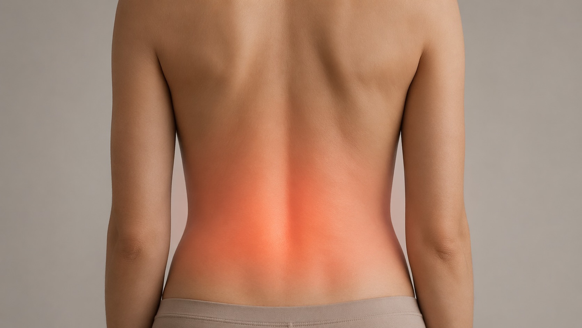 Lower back tension indicated with a soft overlay highlight for sitting-related discomfort