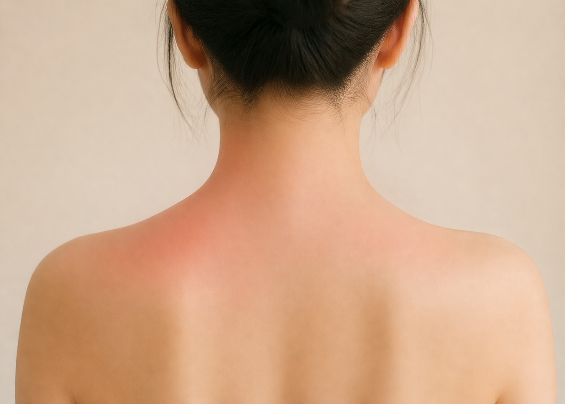 Subtle asymmetrical neck and upper shoulder tension visual representing recurring neck pain